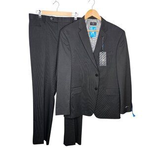Marc Ecko Black Tonal Stripe Suit Blazer Pants MR101 Jacket 42R Pants 36x32 NWT